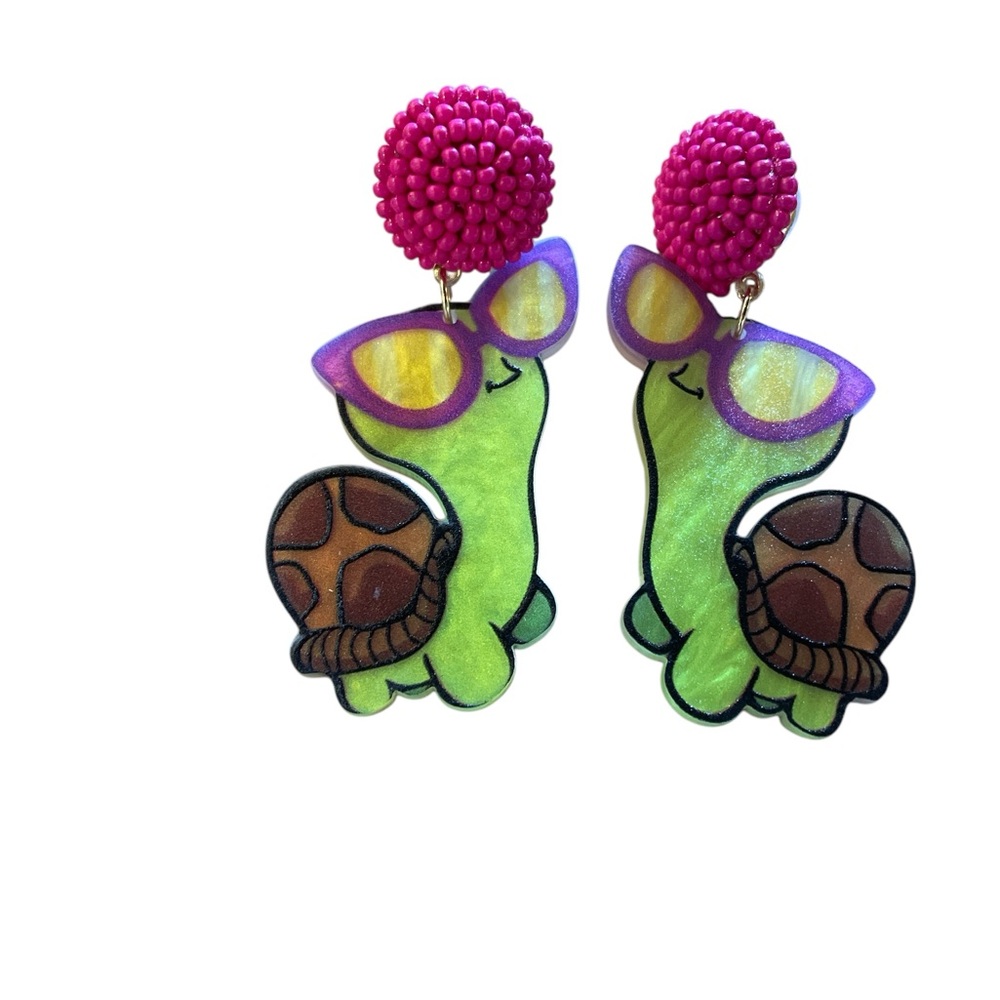 New Acrylic “Cool” Turtle with Glasses Earrings